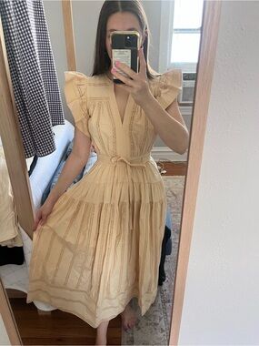 Ulla Johnson Cream Eyelet Midi Dress with Flutter Sleeves